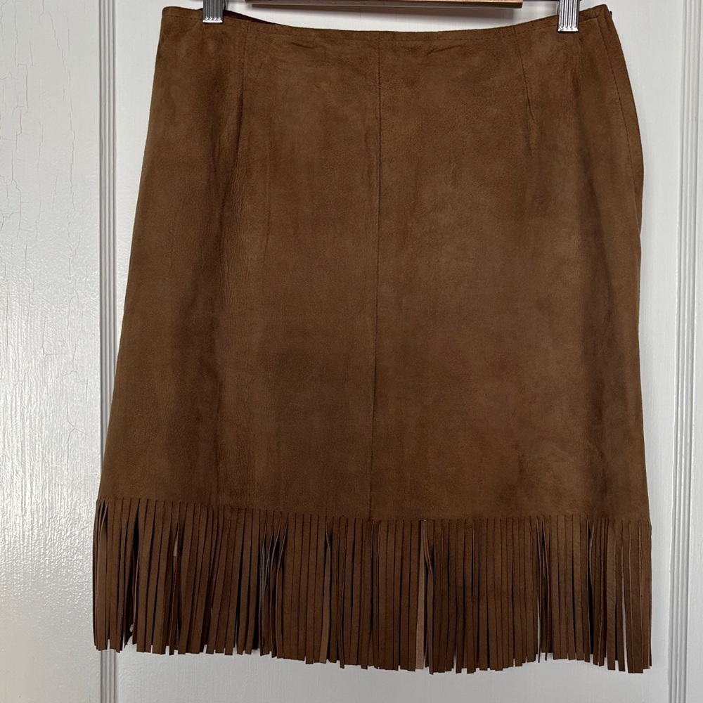 Vintage Marquise of London Brown Suede Mini Skirt with Fringe